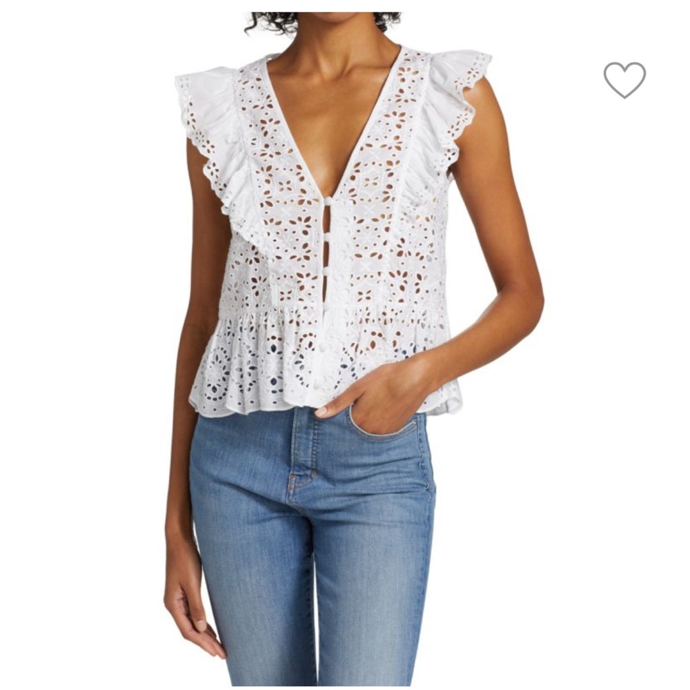 Veronica Beard White Sleeveless Ruffled top